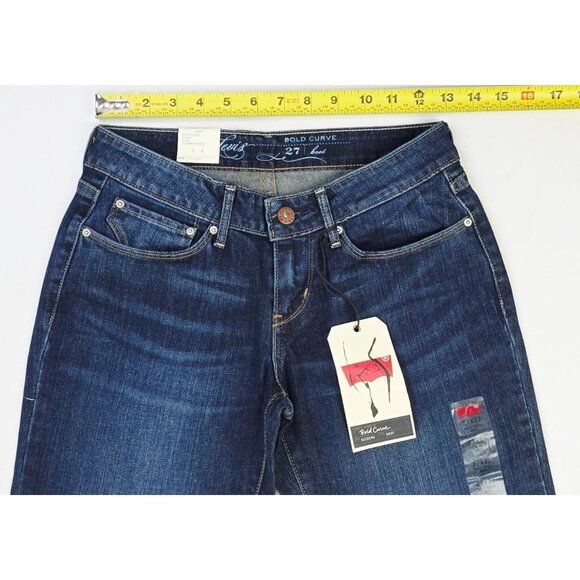 Levi's Size 27X32 Womens Bootcut Bold Curve Modern Fit Blue Denim Logo Jeans NWT - Picture 3 of 15